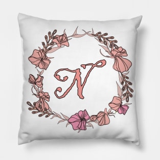 Letter N Rose Pink Initial Monogram - Letter n Pillow