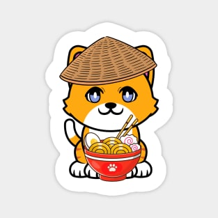 Funny orange cat is eating noodles Magnet