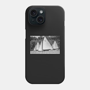 Two men racing a brown boat on Wroxham Broad, Norfolk Phone Case