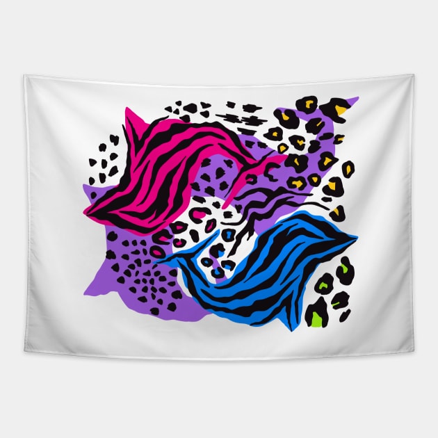 Y2K Aesthetic Pink Blue Zebra Print Dolphin Maximalist Decor Late 90s Early 2000s Fashion Pattern Tapestry by panco