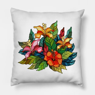Hibiscus in stained glass style Pillow