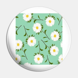 Cute White Daisies Flowers Pattern on Light Green Pin