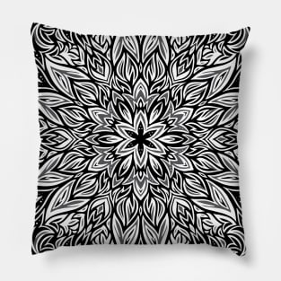 Black and White Leafy Nature Mandala Pillow