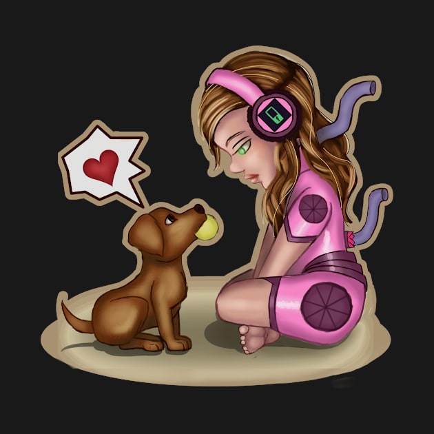 Cyborg girl and Puppy Playmate by BeccaEverAfter