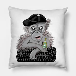 chimpanzee with beer Pillow