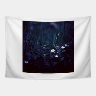 White Petal Flowers and Grass Tapestry