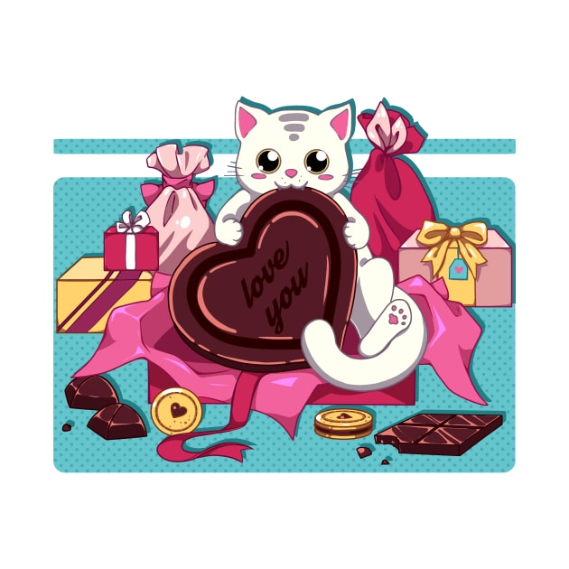 The Valentine's day, cat and  some chocolate by AnGo