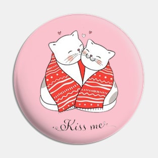 Cats kissing under red scarf Pin