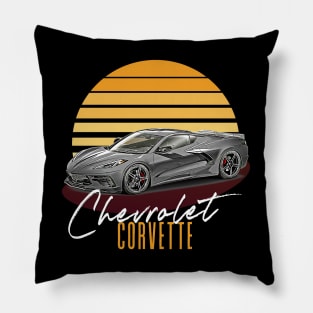 Retro Chevrolet Corvette Sunset Aesthetic Design Pillow