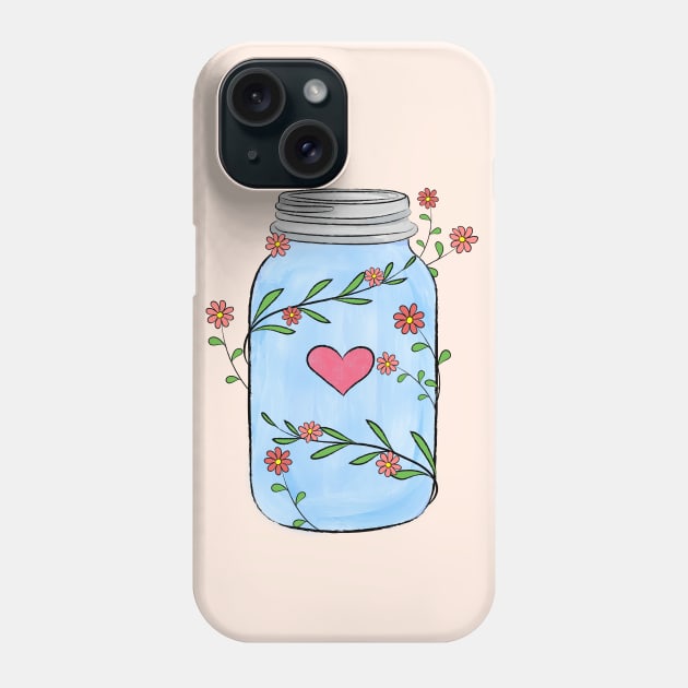 Mason Jar With Flowers, Leaves and a Heart Phone Case by Lizzamour