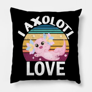 I Axolotl Love Questions of Valentines Day Cute Axolotl Retro Sunset Worn Pillow