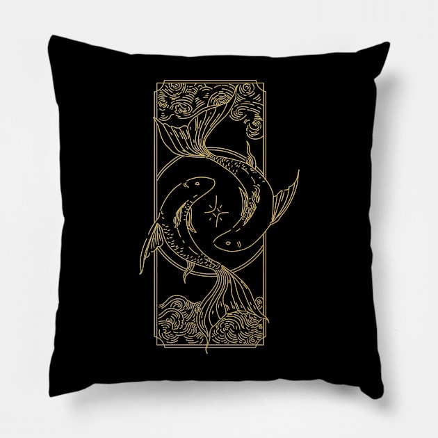 Pisces - Gold Zodiac Pillow by Art Consulate