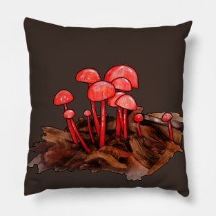 Ruby Bonnet Mushrooms Pillow