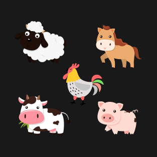 Cute Farm Funny Animal Cow Pig Sheep Horse Chicken T-Shirt