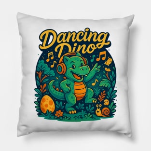 Dancing Dino - Cute Dinosaur with Headphones Pillow