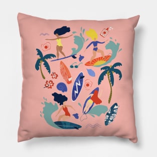 Surfing Girl pink Pillow