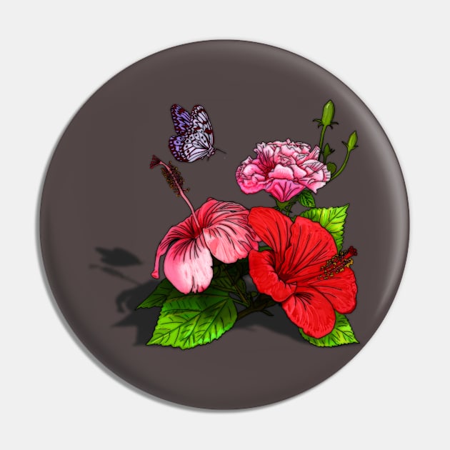 Hibiscus Bouquet Bright Colours Pin by WhiteWaveDesigns