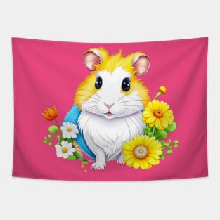 Cute Hamster with colorful flowers Tapestry