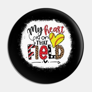 My heart is on that Field Softball - Leopard Softball Mom Pin