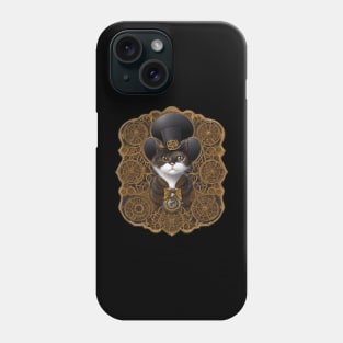 Steampunk Cat in a Top Hat with Gear-filled Background Phone Case