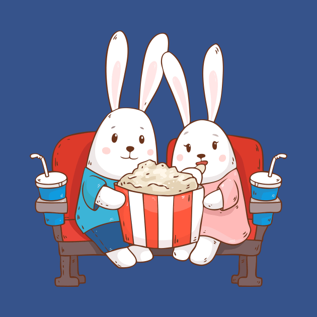 Bunnies Movie Night Art Print by Olya Yatsenko