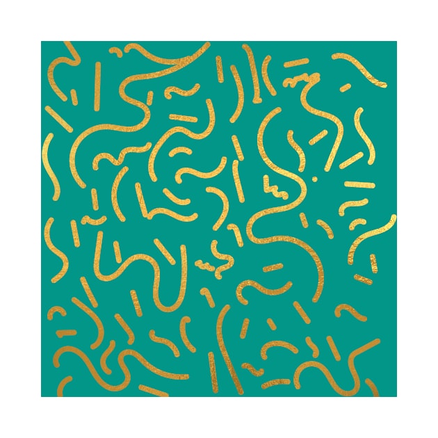 Teal Blue Gold colored abstract lines pattern by jodotodesign