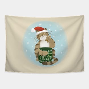 Merry Christmas cat eating gingerbread cookies Tapestry