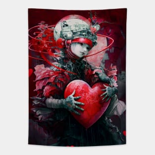 Valentine 2053 No. 1: Futuristic Valentine's Day on a Dark Background Tapestry