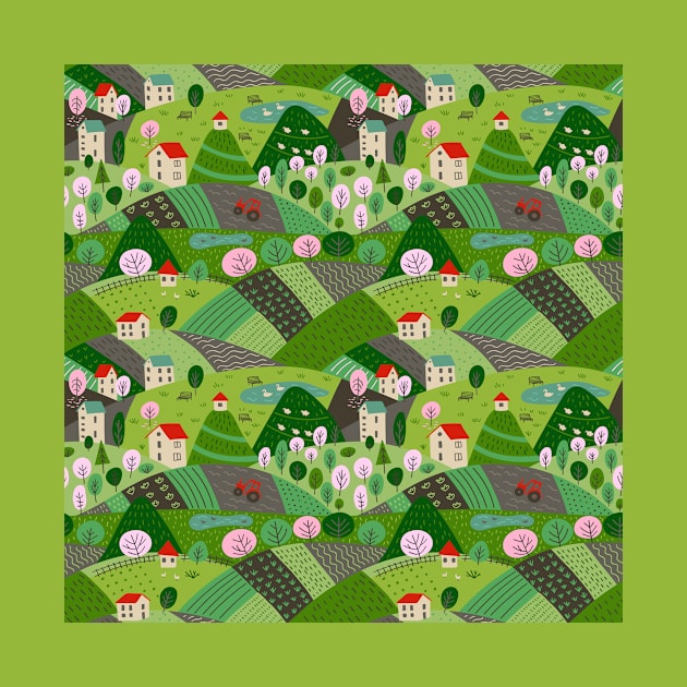 Spring village landscape pattern by yuliia_bahniuk