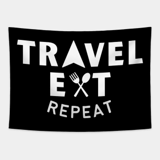 TRAVEL EAT REPEAT (White text) Tapestry