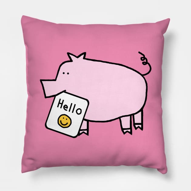 Pink Pig Says Hello Pillow by ellenhenryart