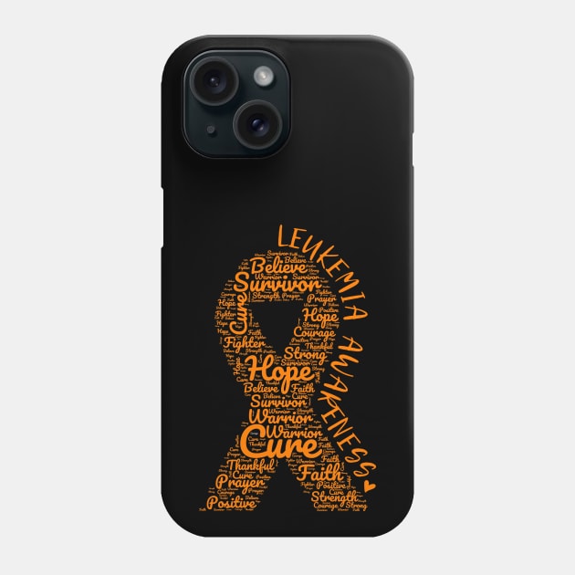 Leukemia Awareness Orange Ribbon With Positive Words Phone Case by Rosemarie Guieb Designs