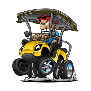 Funny Golf Cart Hotrod Golf Car Popping a Wheelie Cartoon T-Shirt