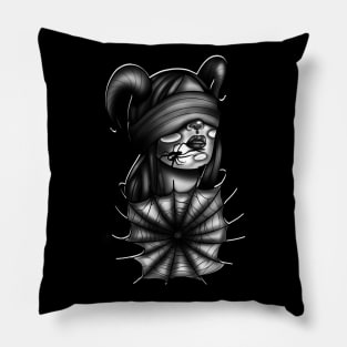 Gothic Evil Spider Woman with Horns and Spider Web Dark Art Pillow