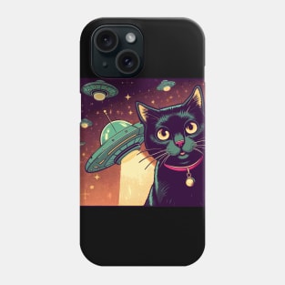 Retro cat selfie with UFO Phone Case