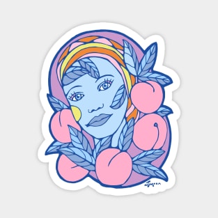 Blue Girl With Pink Peaches Magnet