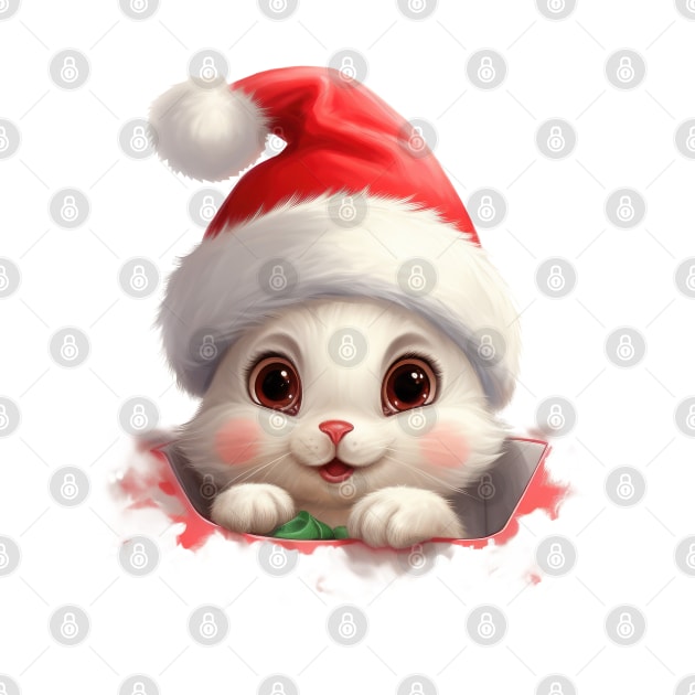 Christmas Peeking Baby Rabbit by Chromatic Fusion Studio