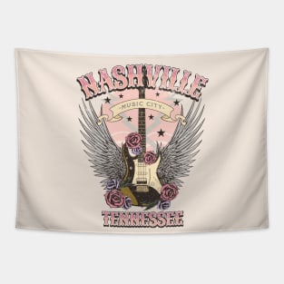 Vintage Nashville Tennessee Guitar and Roses Country Music City Beige Tapestry