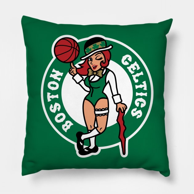 Boston Lady Celtics Pillow by Carl Cordes