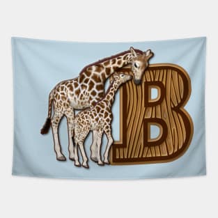 Mom and Baby Giraffe Monogram B Tapestry