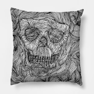 Paul Telling - Skull Threads_Psychedelic line art pattern Pillow