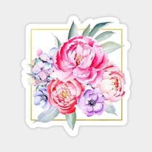 Peony and Hydrangea Wreath Magnet