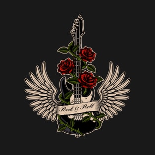 Guitar, Roses, Angels Wings and Rock'N'Roll T-Shirt