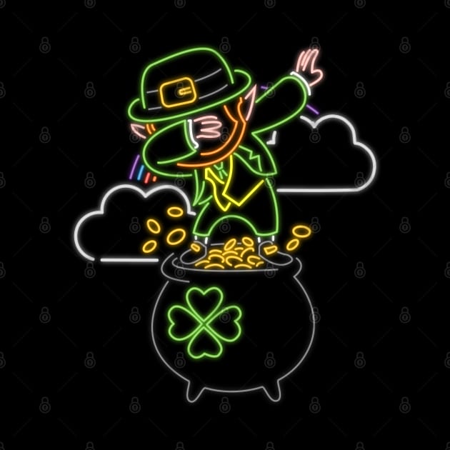 80s Retro Neon Sign Leprechaun Dabbing St Patrick - 80's Gift by PhuNguyen