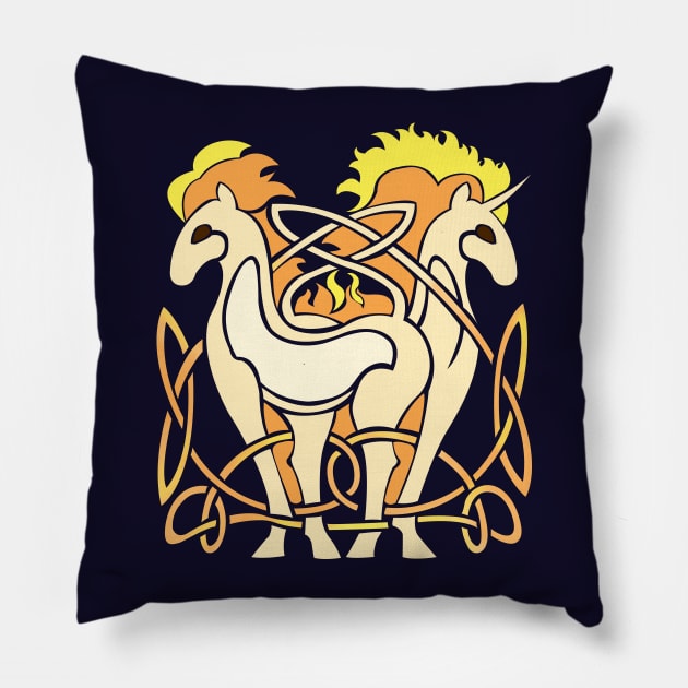 Celtic Fire Horses Pillow by WildHusky