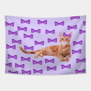 Ginger Cat with Purple Bow Pattern Tapestry
