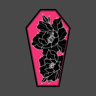 Coffin Peonies Black and Pink T-Shirt