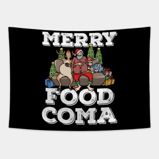 Foodie Gifts Food Coma Funny Christmas Pun Santa Claus Tapestry