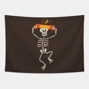 Crazy skeleton sawing his own skull Tapestry