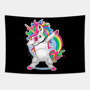 Unicorn cute dabbing style dance rainbow colorfull Tapestry